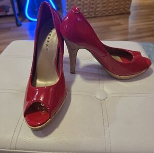 Nevada Shiny RED Peep-Toe 4" Cork Style Heel & Platform Stiletto Shoes S 6.5